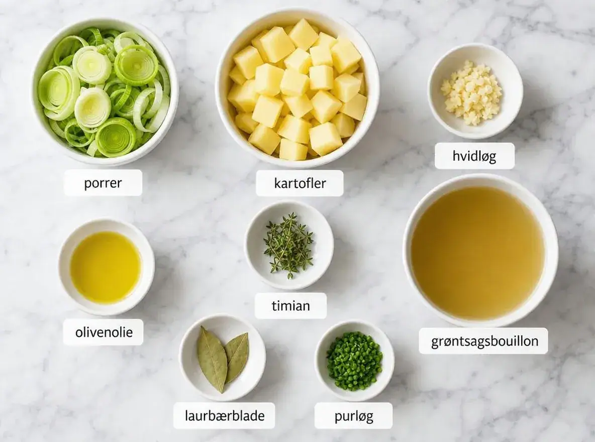 Ingredienser til Kartoffel porre suppe uden fløde