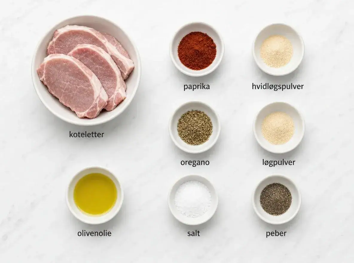 Ingredienser til Koteletter i fad uden fløde
