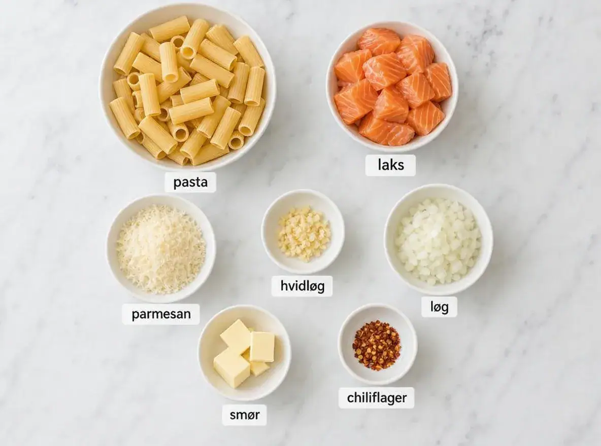 Ingredienser til Pasta med laks uden fløde