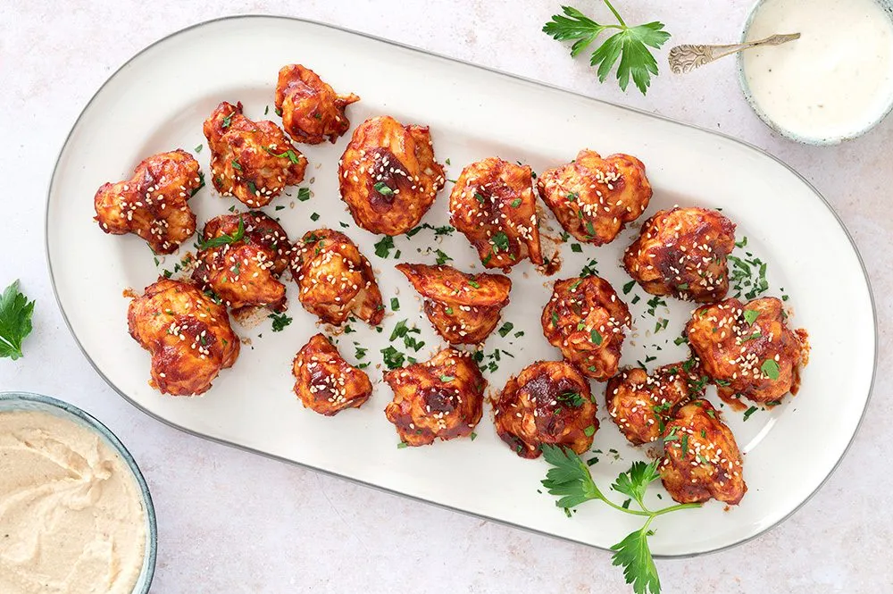 Blomkålshapsere i sticky barbecuesauce