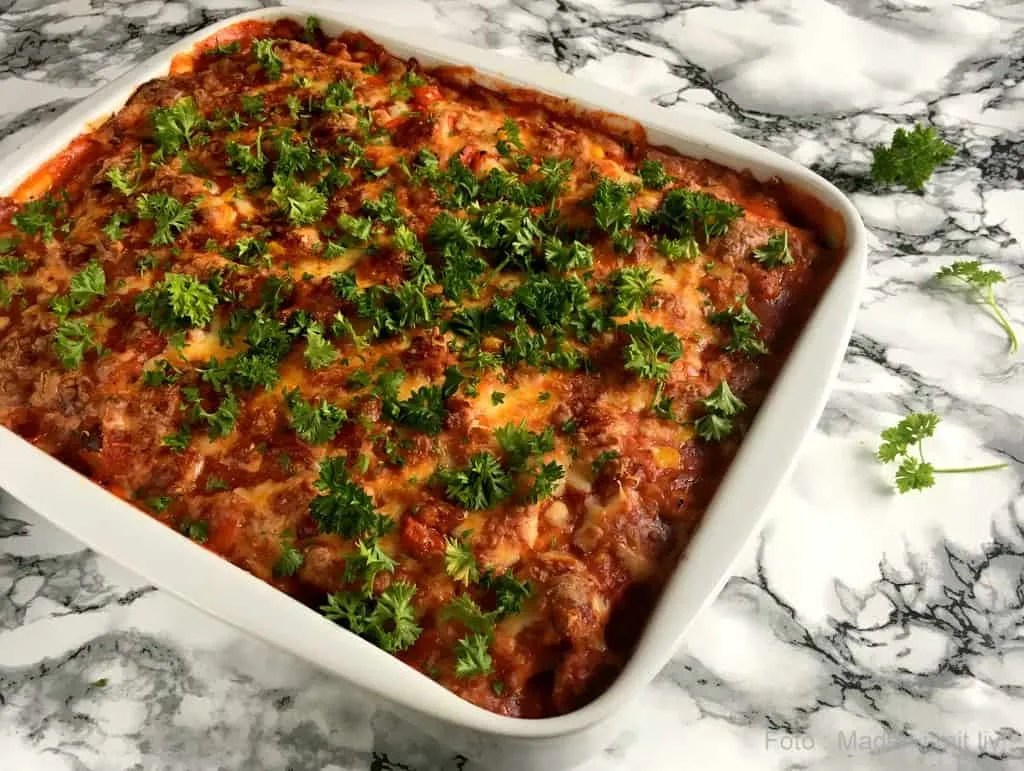 Kartoffellasagne med chorizo