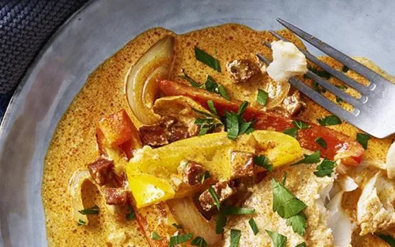 Torsk med chorizo og peberfrugt