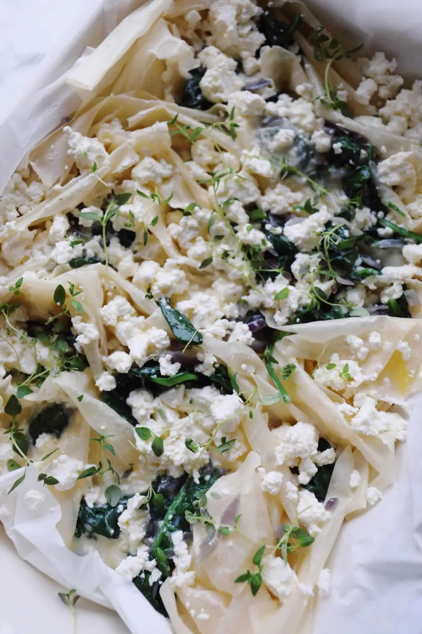Filodejstærte med spinat og feta
