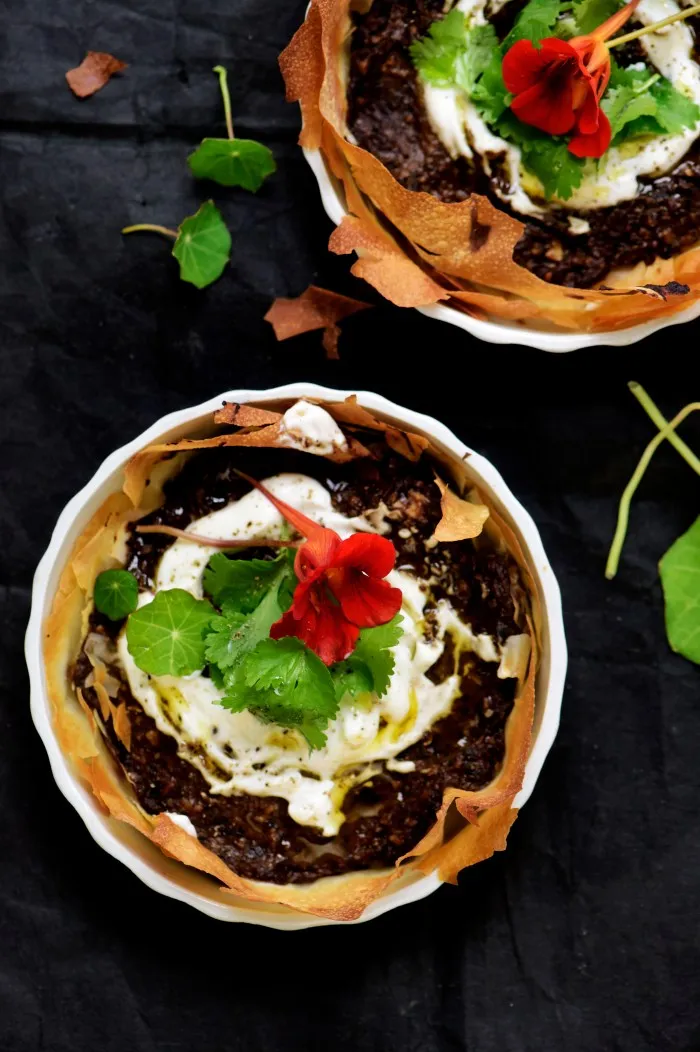 Filotærter med brændt aubergine