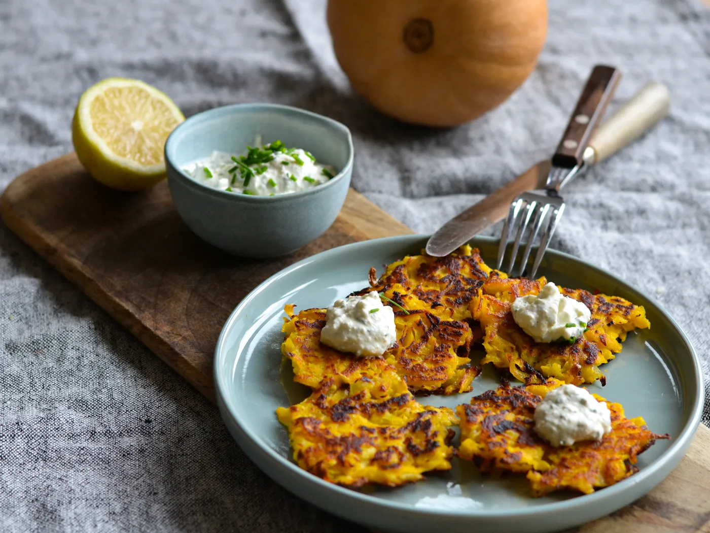 Græskar rösti med rygeost-creme