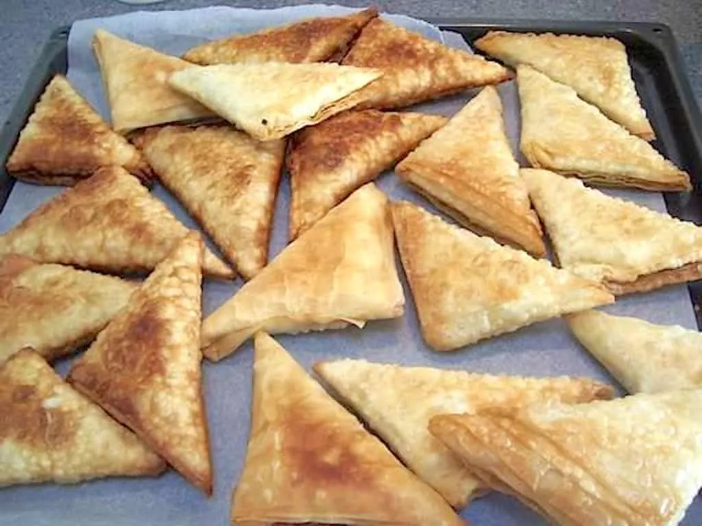 Samosa med hakket oksekød og ris