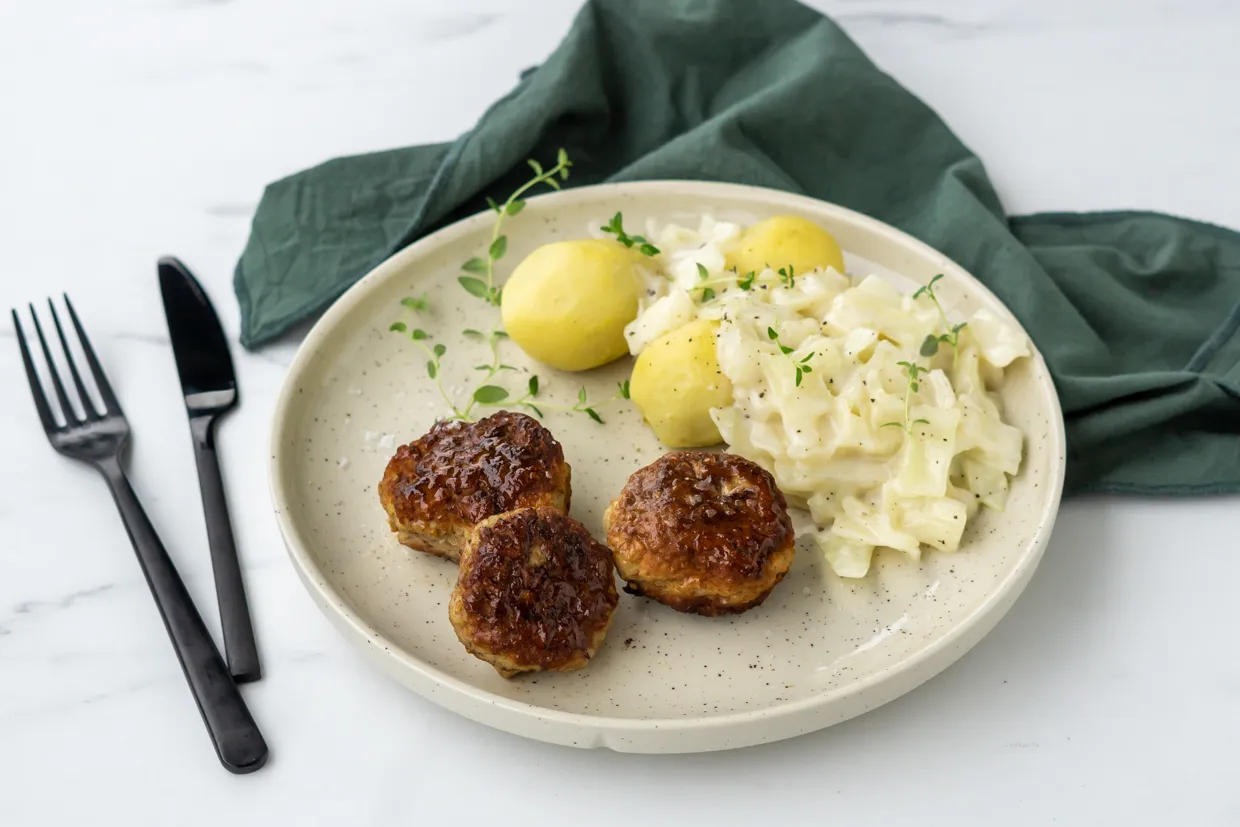 Frikadeller med stuvet hvidkål
