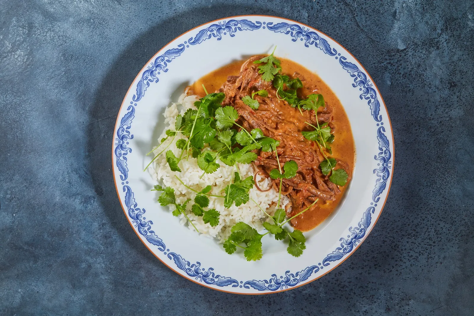 Pulled pork i tikka masala med ris